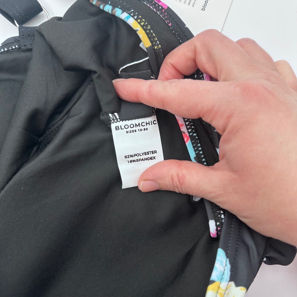 Bloomchic Floral Print Halter Tankini Top Plus Size 22-24 Black Pink Blue Yellow - Picture 5 of 11